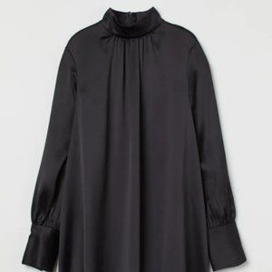 Satin High Neck Black Dress